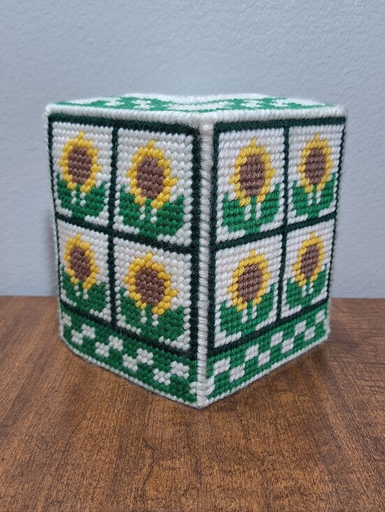 Vintage Other - Vintage Retro MCM Handmade Needlecraft Sunflower Tissue Box Cover Yellow Green
